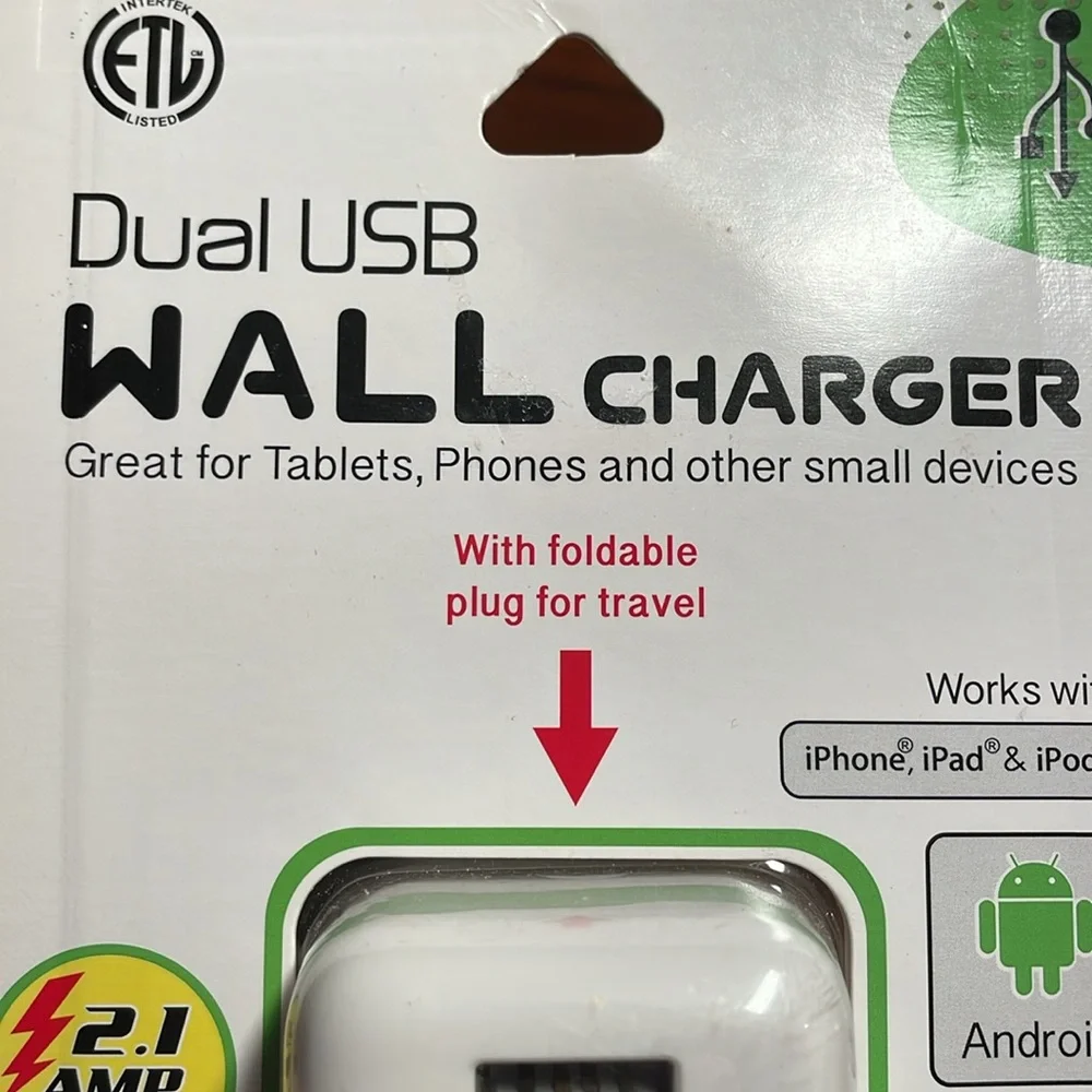 New Intertek Dual USB Wall Charger 2.1 Amp Android iPod iPhone iPad White